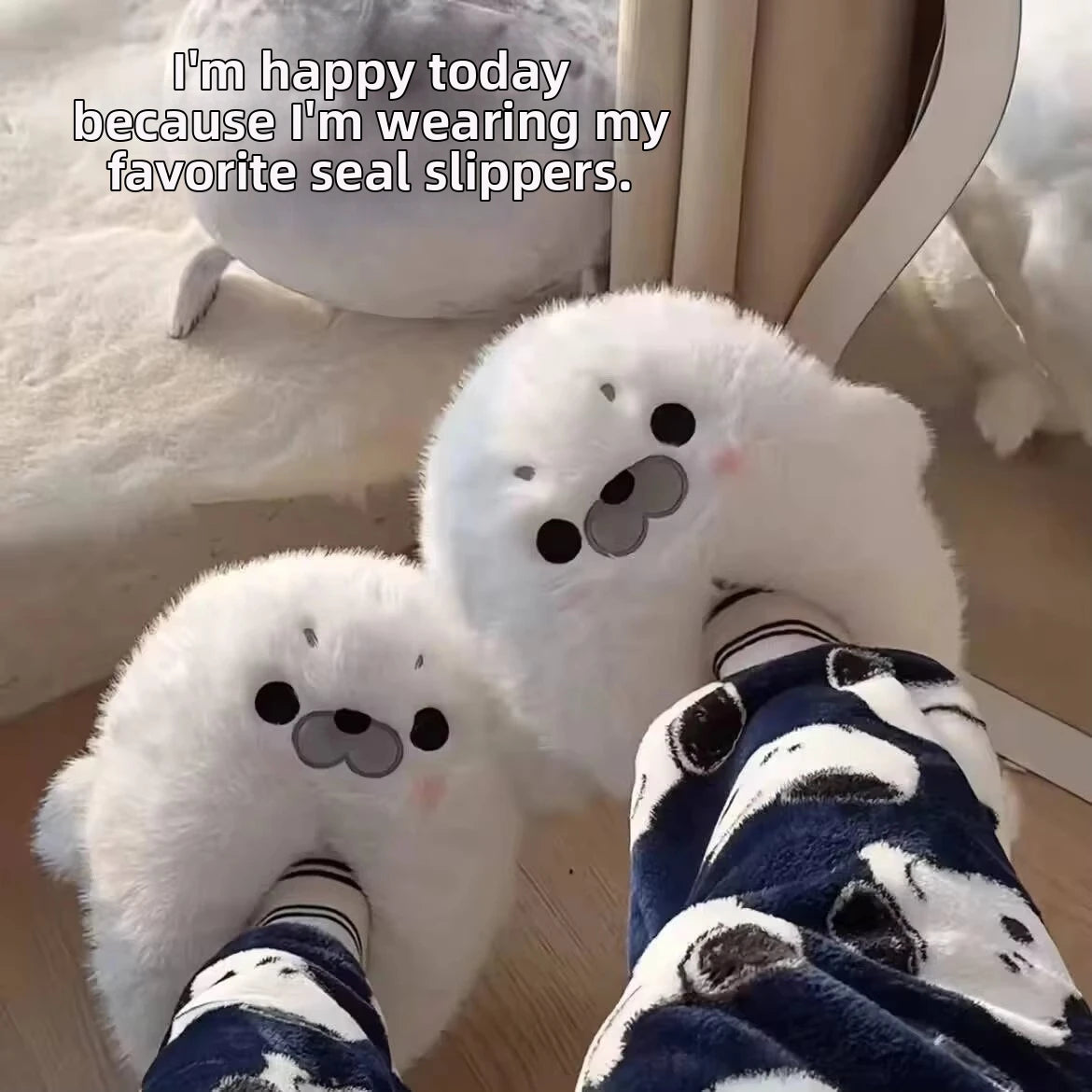 Cute Seal Plush Slippers