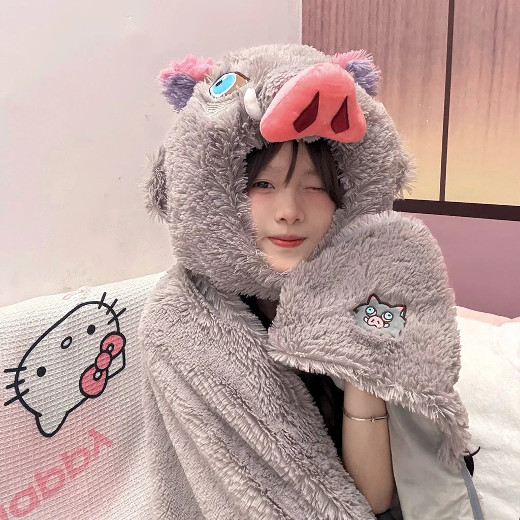 Hashibira Inosuke Inspired Hooded Anime Blanket