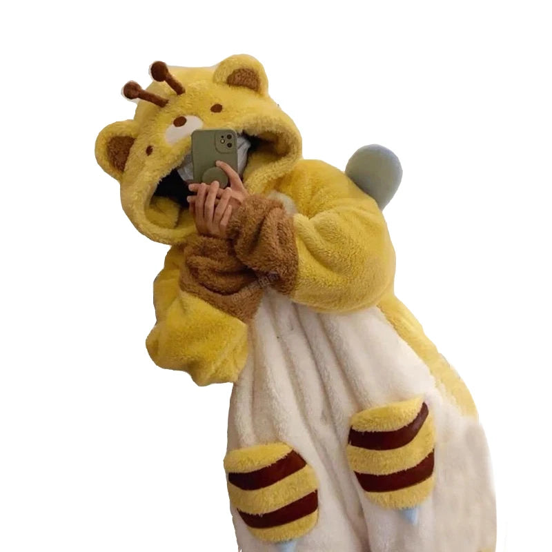 Cozy Bear Bee Hooded Robe - Soft Flannel Lounging Layer