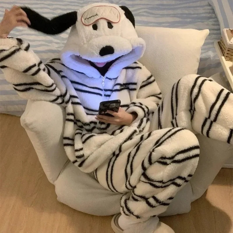 Puppy Hooded Coral Fleece Pajama Set