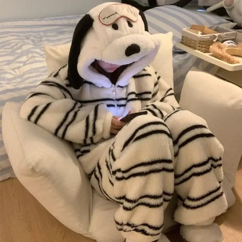 Puppy Hooded Coral Fleece Pajama Set