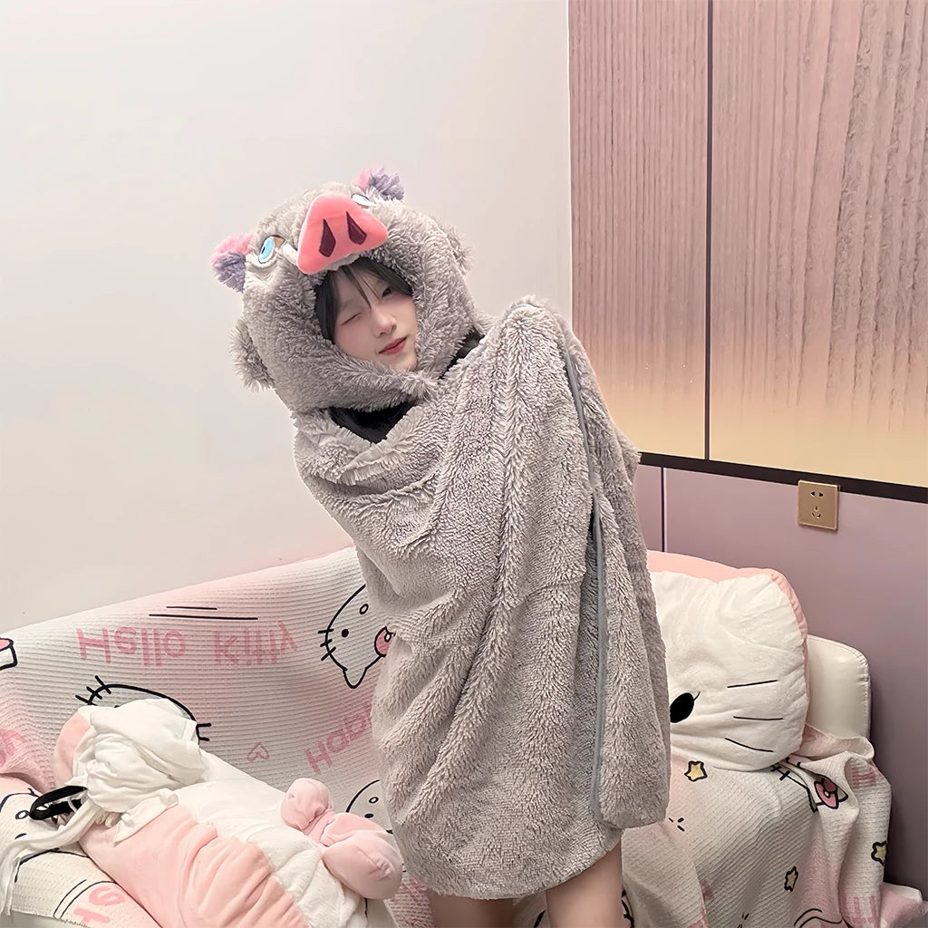 Hashibira Inosuke Inspired Hooded Anime Blanket